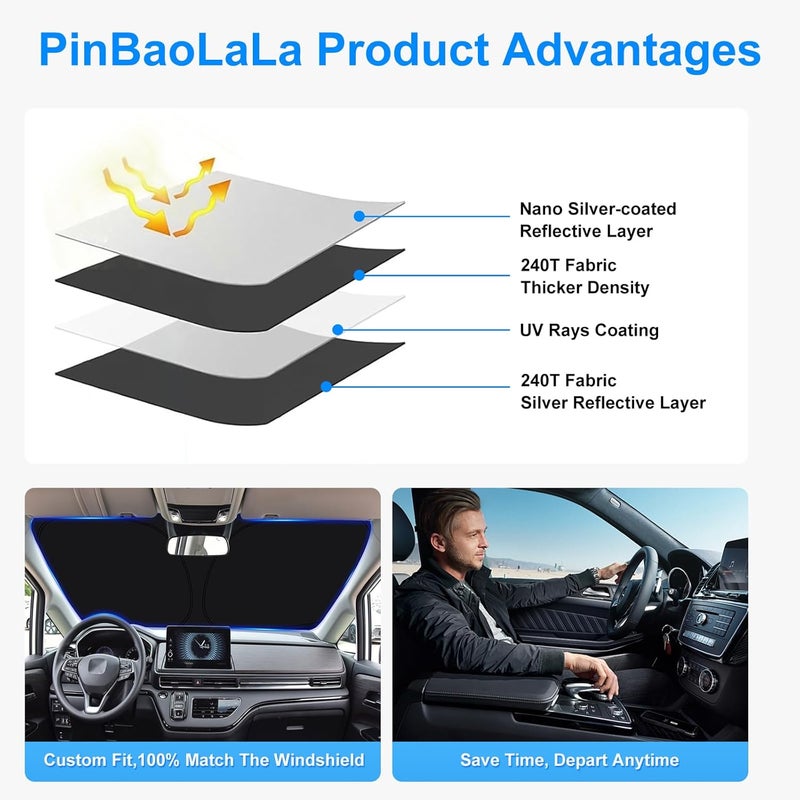 PinBaoLaLa Windshield Sun Shade for 2022-2025 2026 Nissan Frontier Accessories - Windshield Sunshade Cover Front Window Shade Custom Fit Frontier Sun Visor Protector Foldable Blocks UV Rays - Image 5